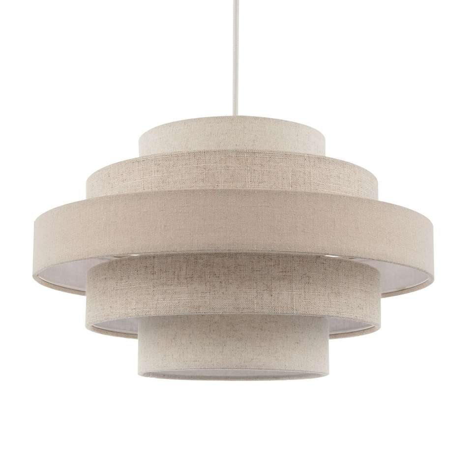 image 1 of Five Tier Pendant Lighting Shade with Natural Oatmeal and Beige Linen | Cream | Beige | 1