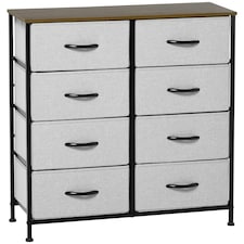 HOMCOM 8 Drawer Fabric Chest of Drawers w/ Wooden Top for Hallway Grey