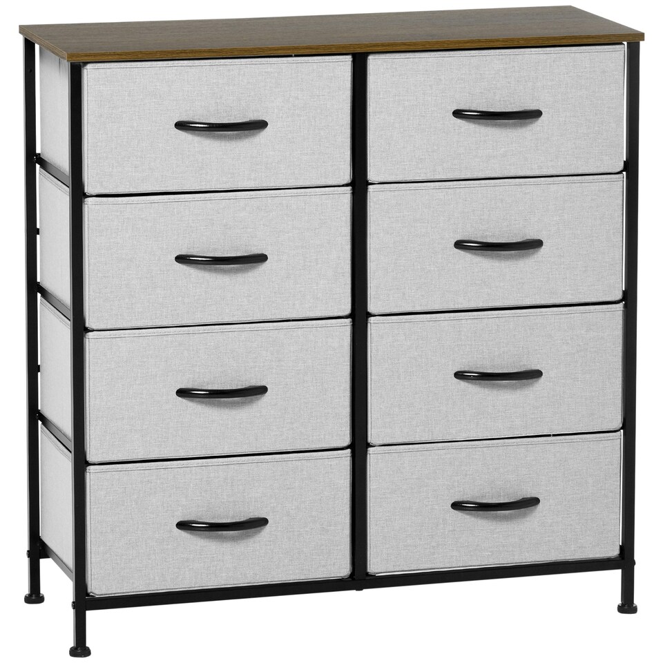 image 1 of HOMCOM 8 Drawer Fabric Chest of Drawers w/ Wooden Top for Hallway Grey