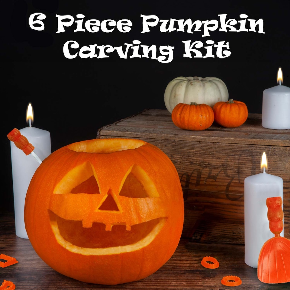image 1 of VFM e-Store 6-Piece Halloween Pumpkin Carving Set - Carver, Scoop, 4 Cutting Shapes