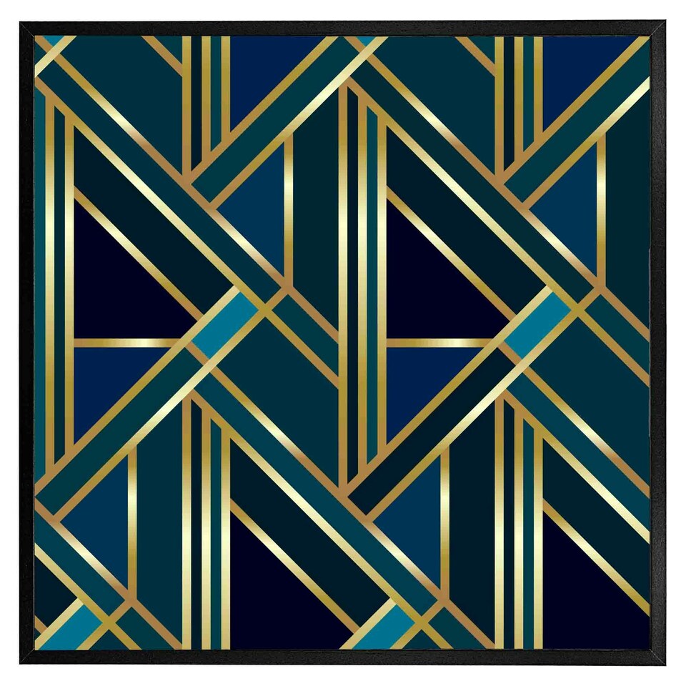image 1 of Gold & teal geometric pattern (Picutre Frame) White | XL