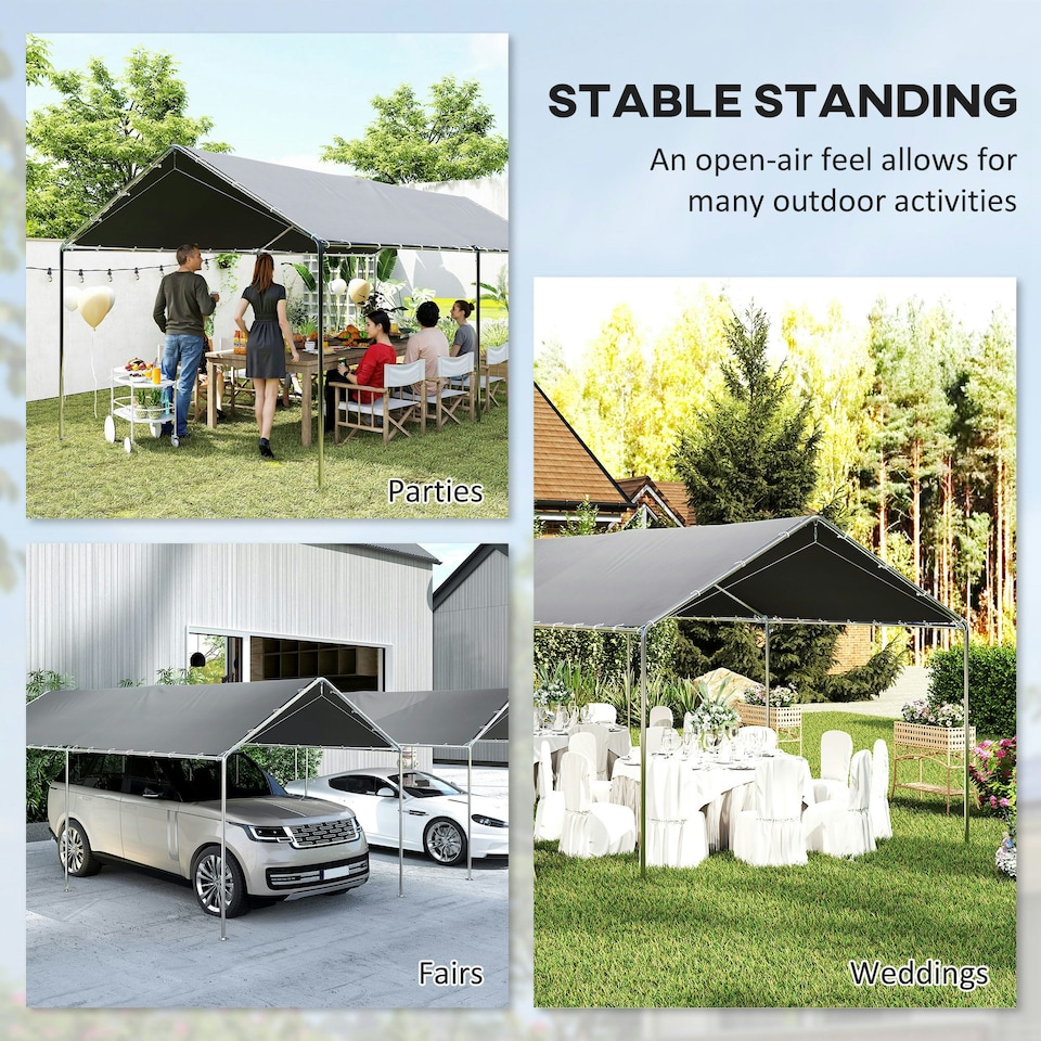 image 1 of Outsunny 2-Rooms Outdoor Carport Galvanized Steel Frame UV Resist