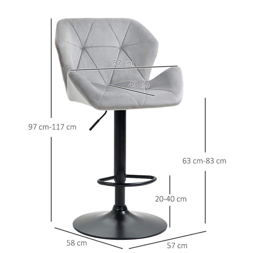 image 1 of HOMCOM Set Of 2 Luxurious Velvet-Touch Bar Stools Metal Frame Footrest Grey