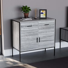 Vida Designs Brooklyn 2 Door 2 Drawer Sideboard Industrial Buffet Cabinet Storage, Grey | Grey | 1