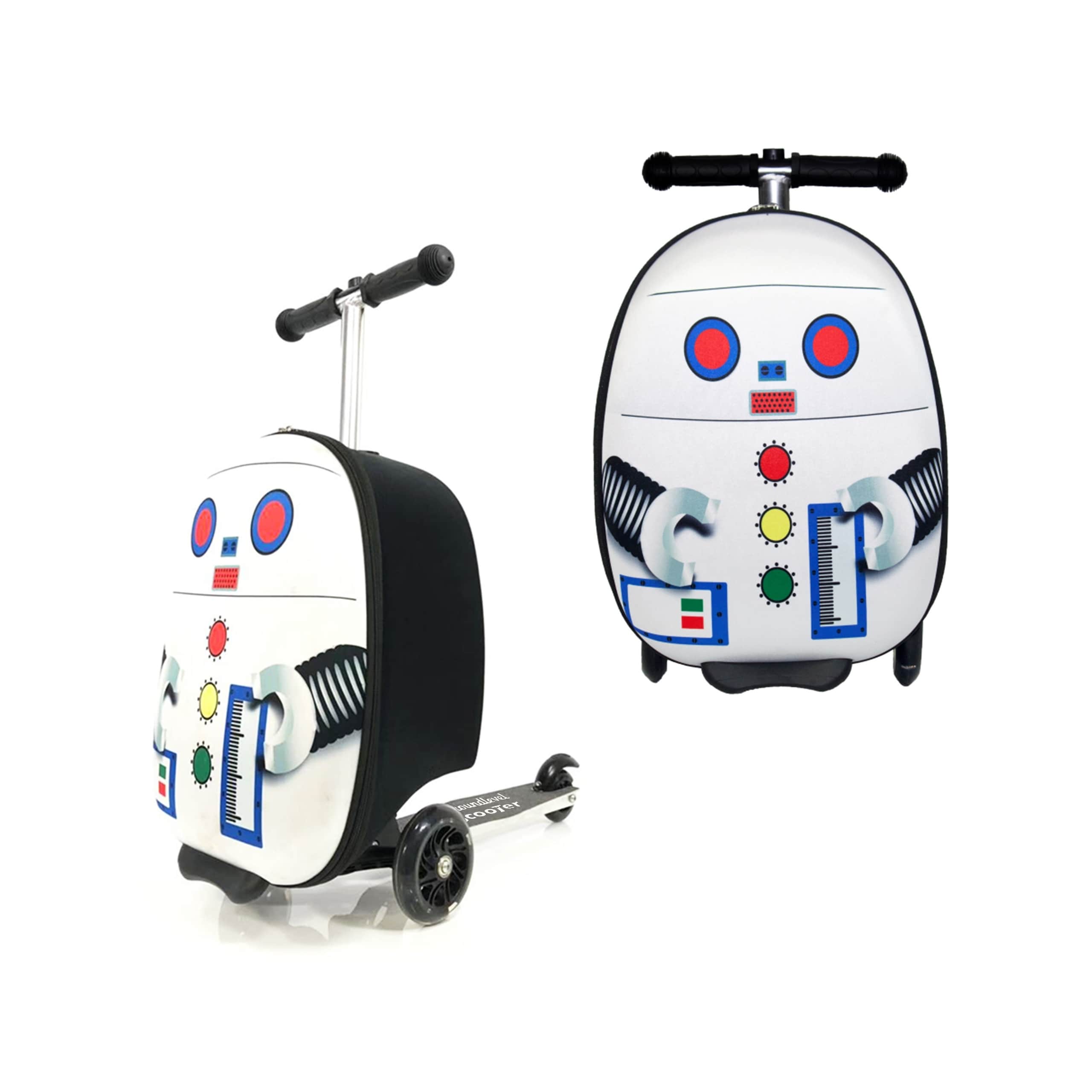 Groundlevel Childrens 2 in 1 Fold Down Scooter Suitcase Bag Backpack | Multi | Robot