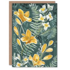 Spring Freesia Yellow Flowers Botanical Woman Her Birthday Card