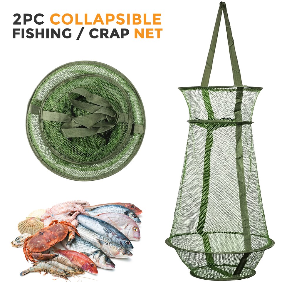 image 1 of 2pc Collapsible Fishing Mesh Traps Folding Fish, Crab & Crabbing Nets Basket