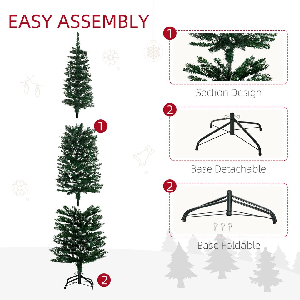image 1 of HOMCOM 6FT Artificial Snow Dipped Christmas Tree mas Pencil Tree Holiday Home Indoor Decoration with Foldable Black Stand, Green