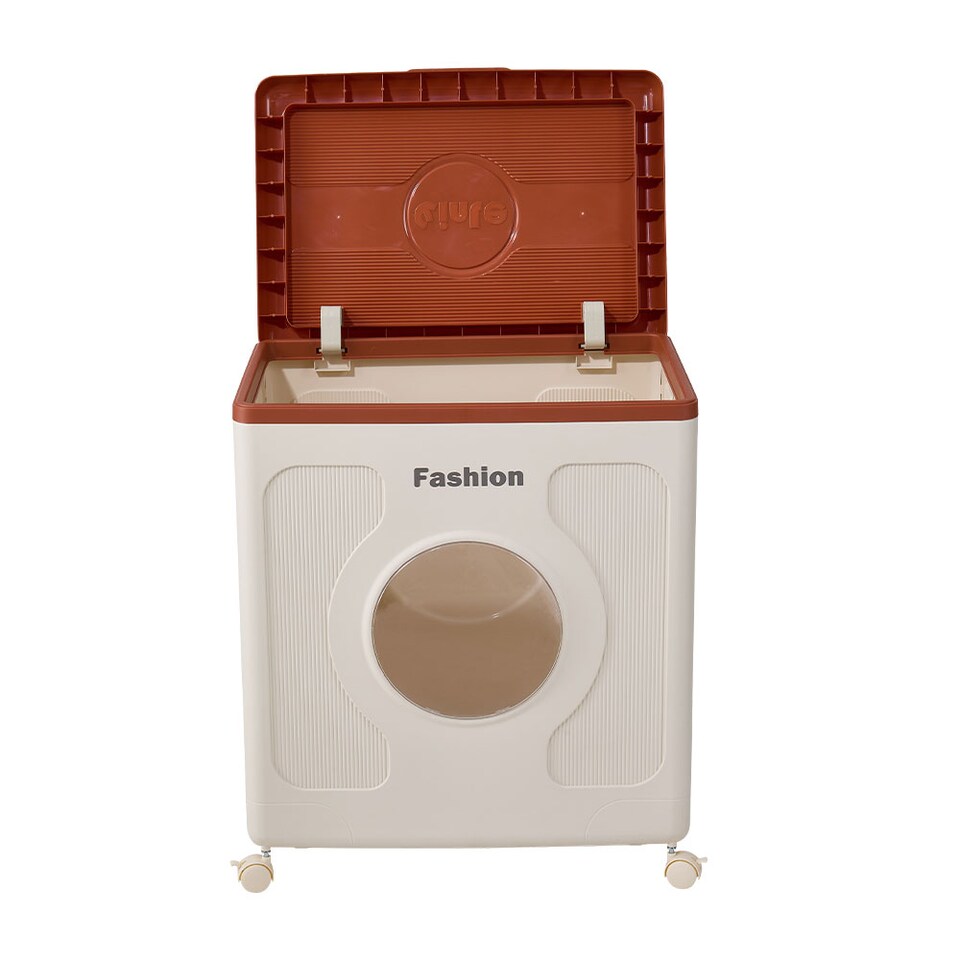 image 1 of Living and Home 160L Foldable Clothes Storage Box Container with Wheels, Brown | Brown