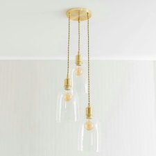 ValueLights Kira Glass Dome 3 Drop Cluster Brushed Gold Ceiling Pendant Light with Bulbs Gold