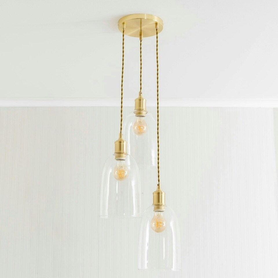 image 1 of ValueLights Kira Glass Dome 3 Drop Cluster Brushed Gold Ceiling Pendant Light with Bulbs Gold