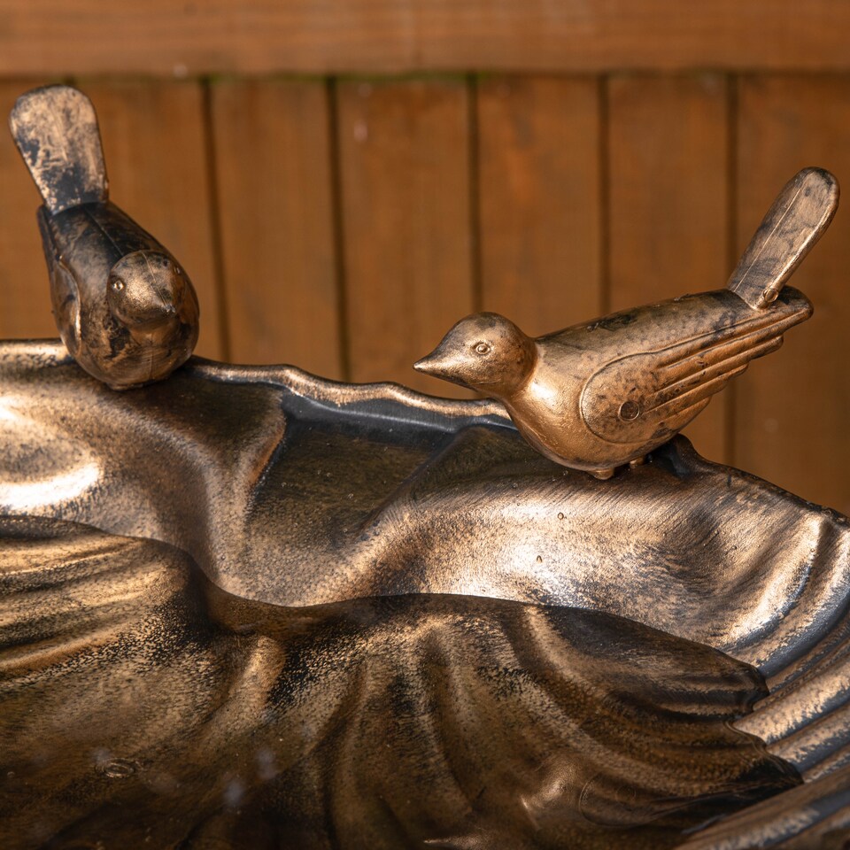 image 1 of 81cm Bronze Effect Garden Patio Bird Bath with Bird Sculptures | Bronze | Bronze