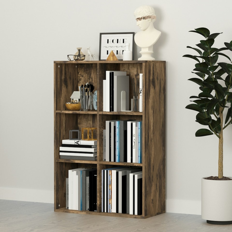 image 1 of HOMCOM Cubic Cabinet Bookcase Storage Shelves for Home Office, Rustic Brown