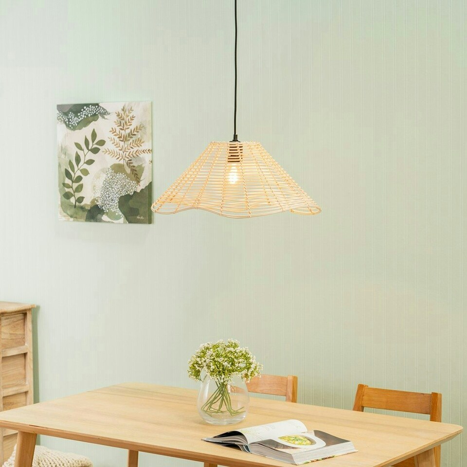 image 1 of ValueLights Harlow Wood - Rattan Natural Tapered Ceiling Pendant Shade
