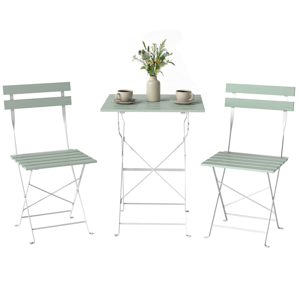image 1 of Outsunny Outdoor Bistro Set Folding for 2 People White Green | Green | Natural green | Table: 55 x 55 x 71 cm; Chair: 39 x 48 x 80 cm