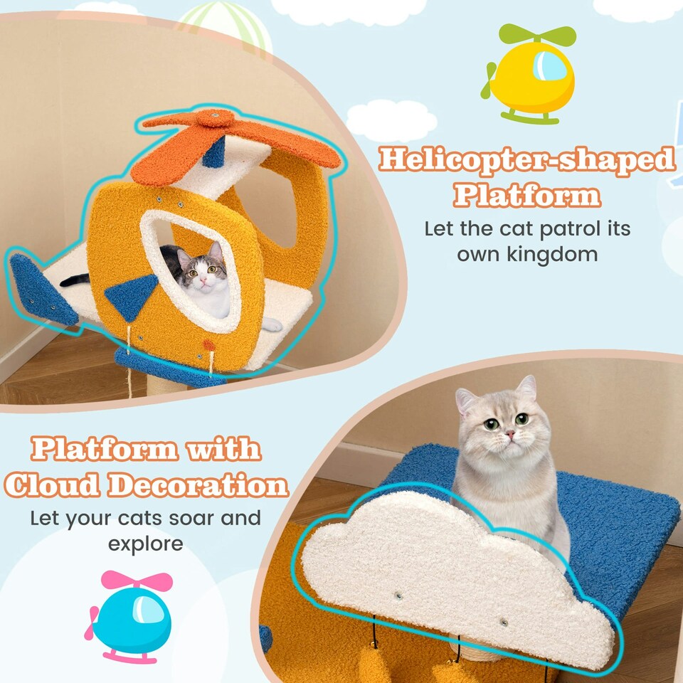 image 1 of COSTWAY Aviation-themed Cat Tree Cat Tower Top Perch