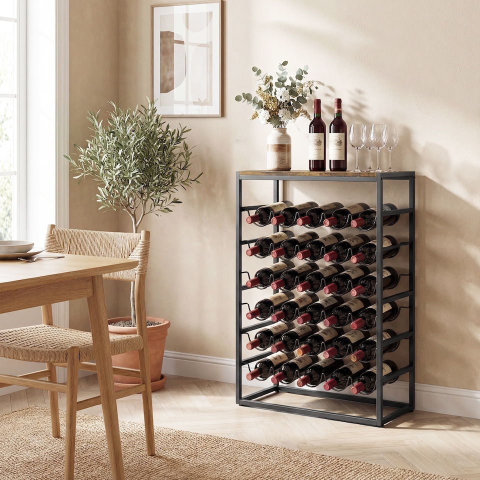 image 1 of HOMCOM 30 Bottles Wine Rack, 6 Tier Wine Storage Holder, Rustic Brown