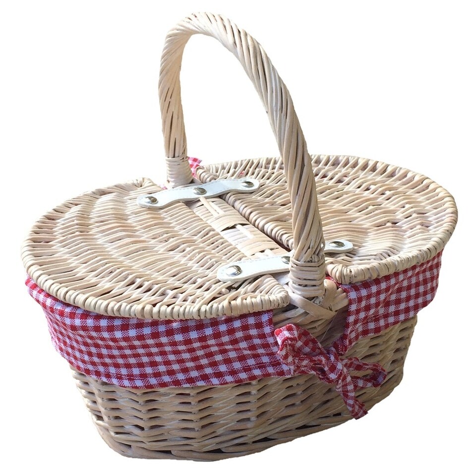image 1 of White Wash Lidded Basket with Lining Red | Red And White Checked | One Size