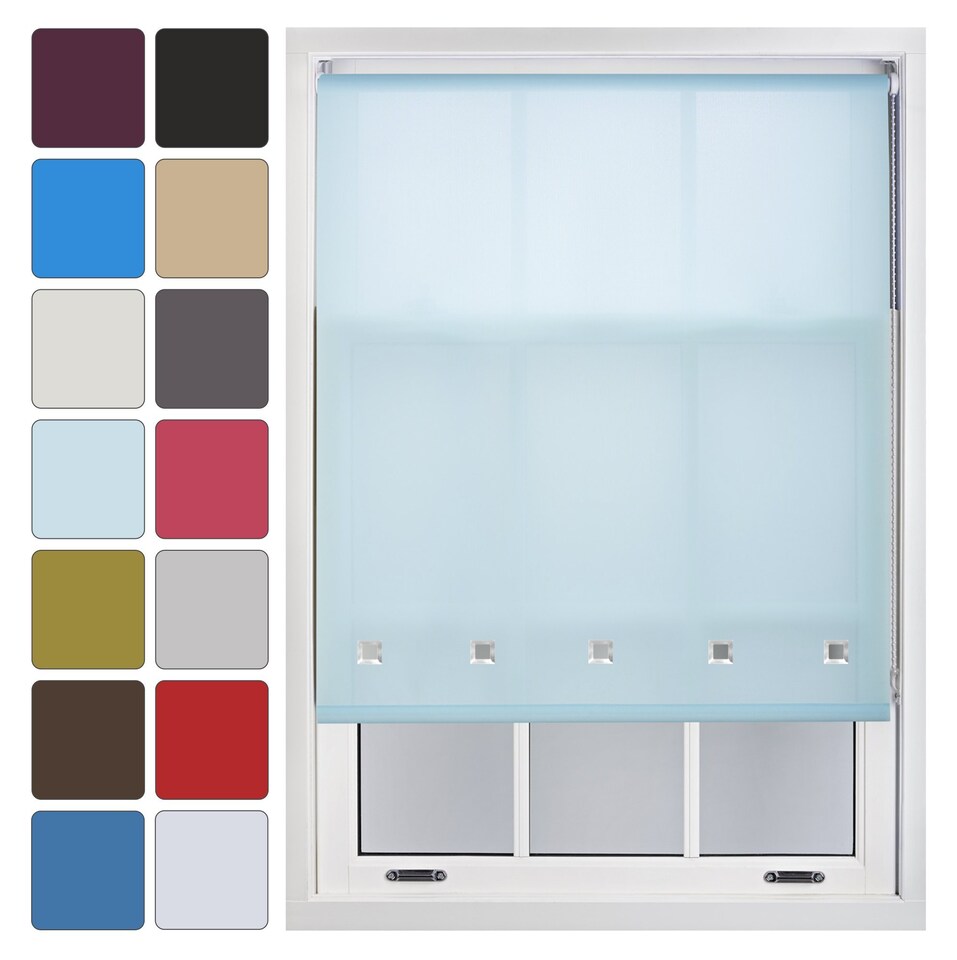 image 1 of FURNISHED Daylight Roller Blind Made to Measure with Chome Round Eyelets | Blue | Duck Egg Blue | (W) 120cm x (L) 165cm