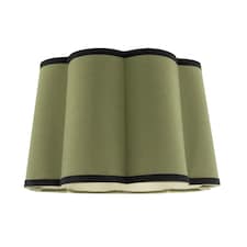Olive Green Linen Scallop Drum Lamp Shade with Black Cotton Trims Green