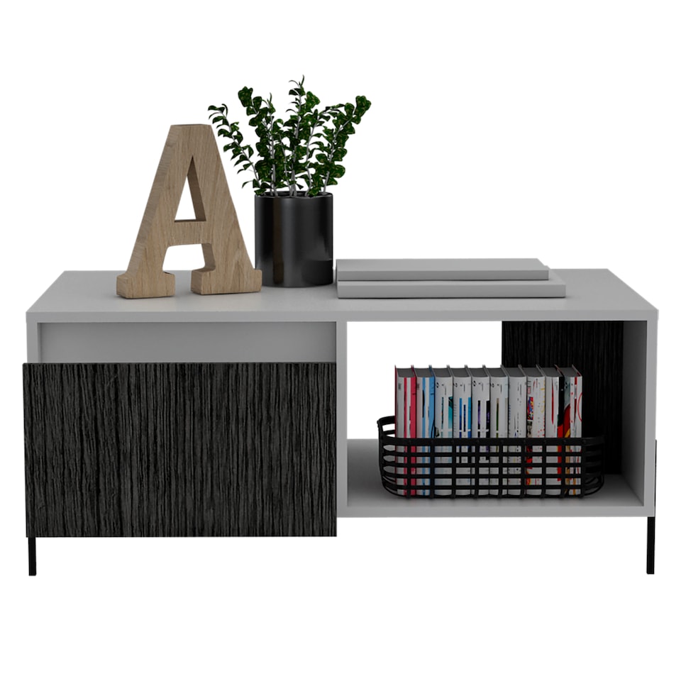image 1 of Dallas White Coffee Table With Drawer & Open Storage - White and Carbon Grey Oak Effect Top with Metal Hardware | White | White & Carbon Grey Oak | One Size | 1
