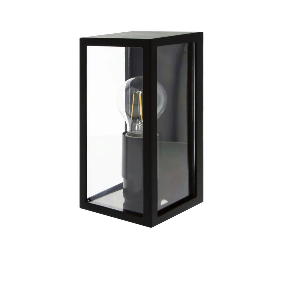 image 1 of CGC MARINA Black E27 Outdoor Wall Light Box Lantern Clear Diffuser IP44 Black
