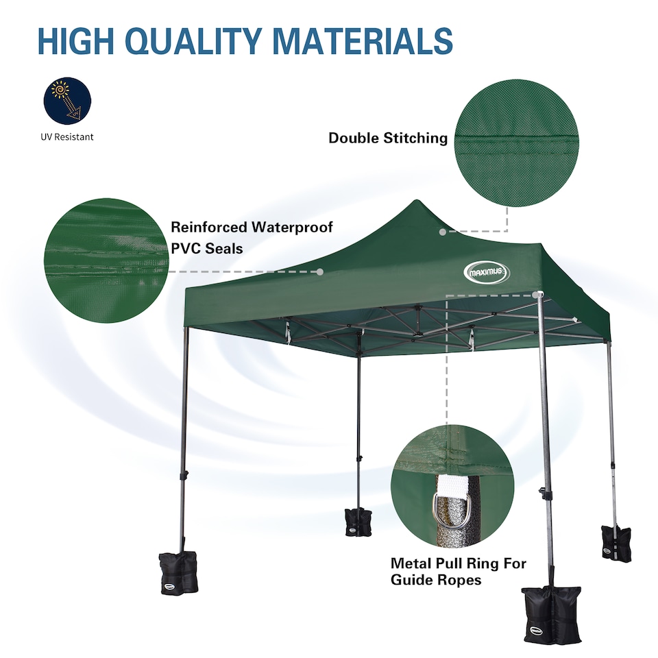 image 1 of Maximus 3 x 3m Heavy Duty Pop up Gazebo With Removable Sides | Green | Green