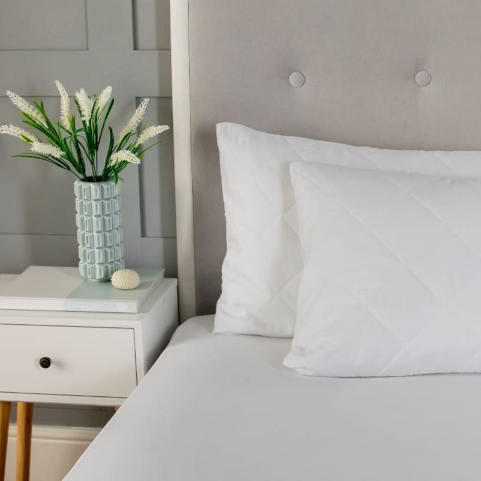 image 1 of Quilted Pillow Protectors 2PK Soft Touch Microfibre Protector Envelope Closing White