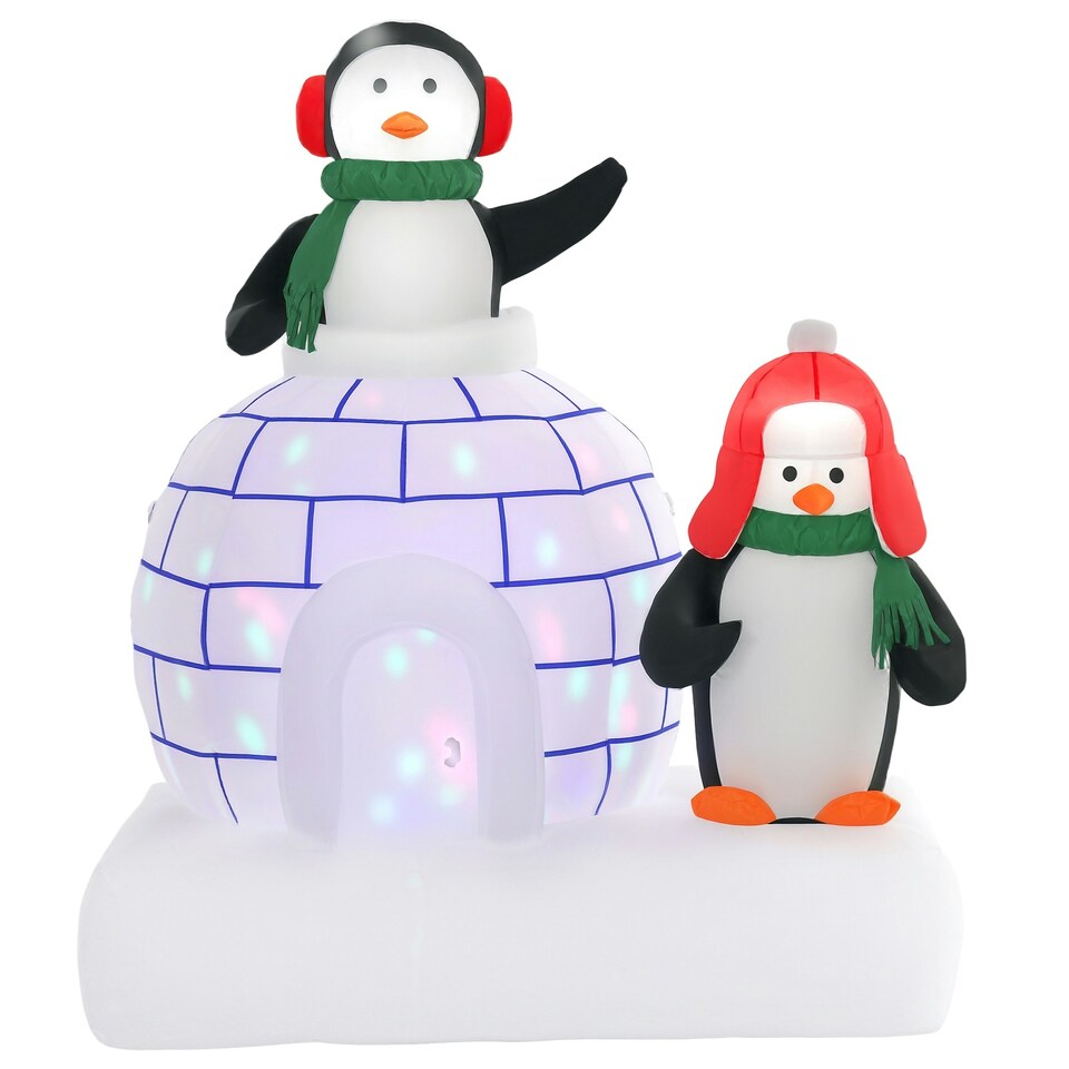 image 1 of HOMCOM 5ft Christmas Inflatable Two Penguins w/ Ice House for Garden Lawn