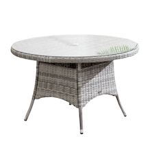 Direct Wicker Outdoor 4‑Person Rattan Round Dining Table, Aluminum Frame with Tempered Glass Top & Umbrella Hole