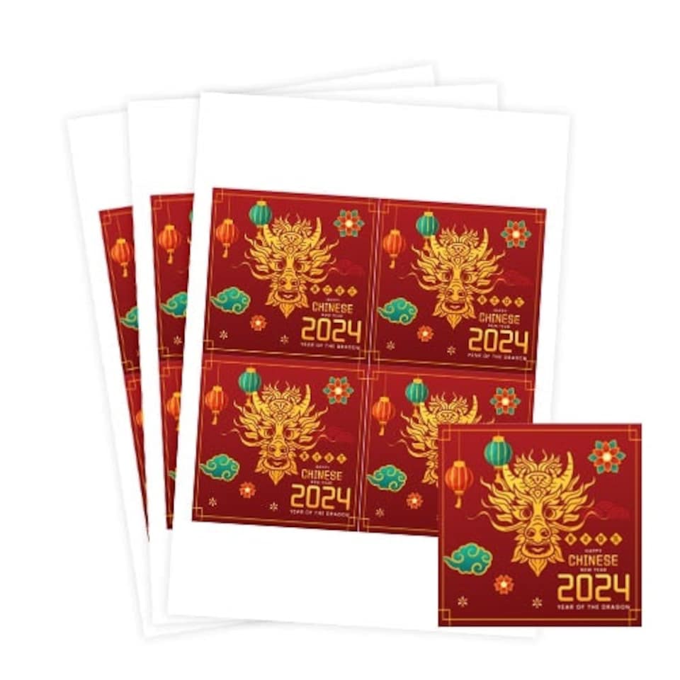 image 1 of Happy Chinese New Year 2024 Dragon Design Square Stickers 95mm - Sheet of 4