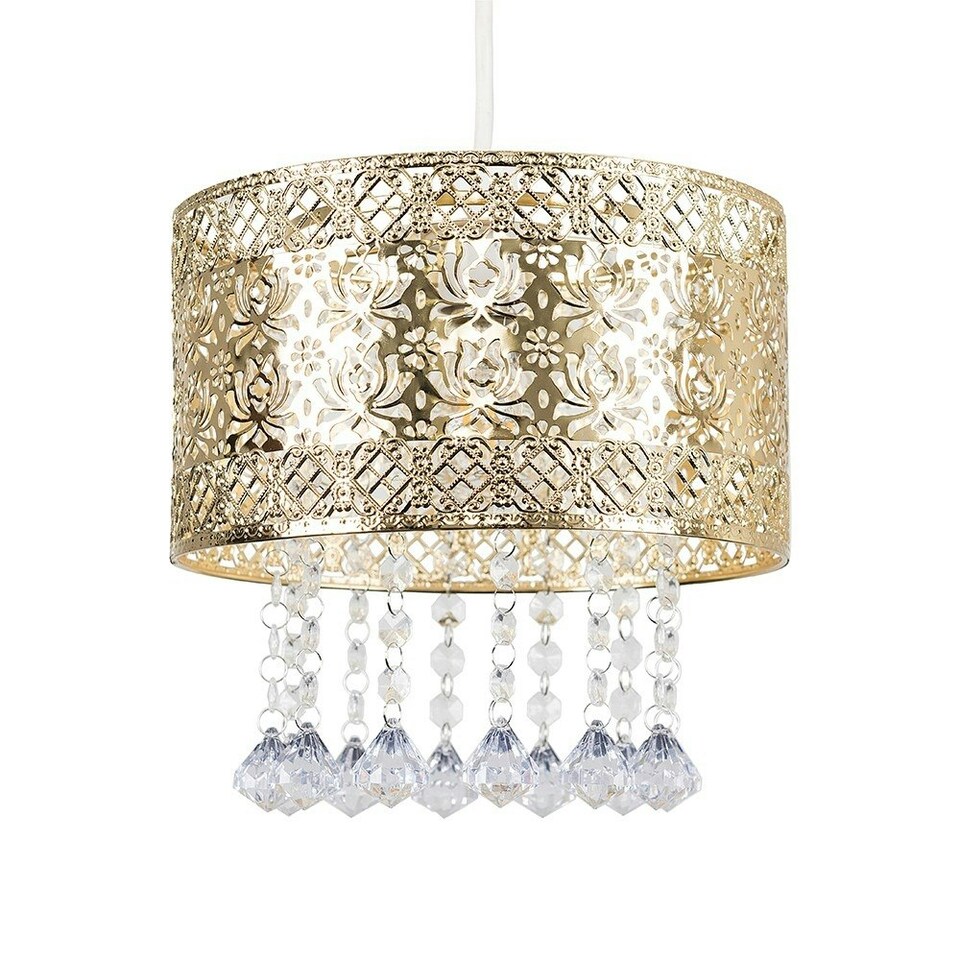 image 1 of ValueLights Enna Metal Gloss Gold Tiered Ceiling Pendant Droplets Shade and LED Bulb