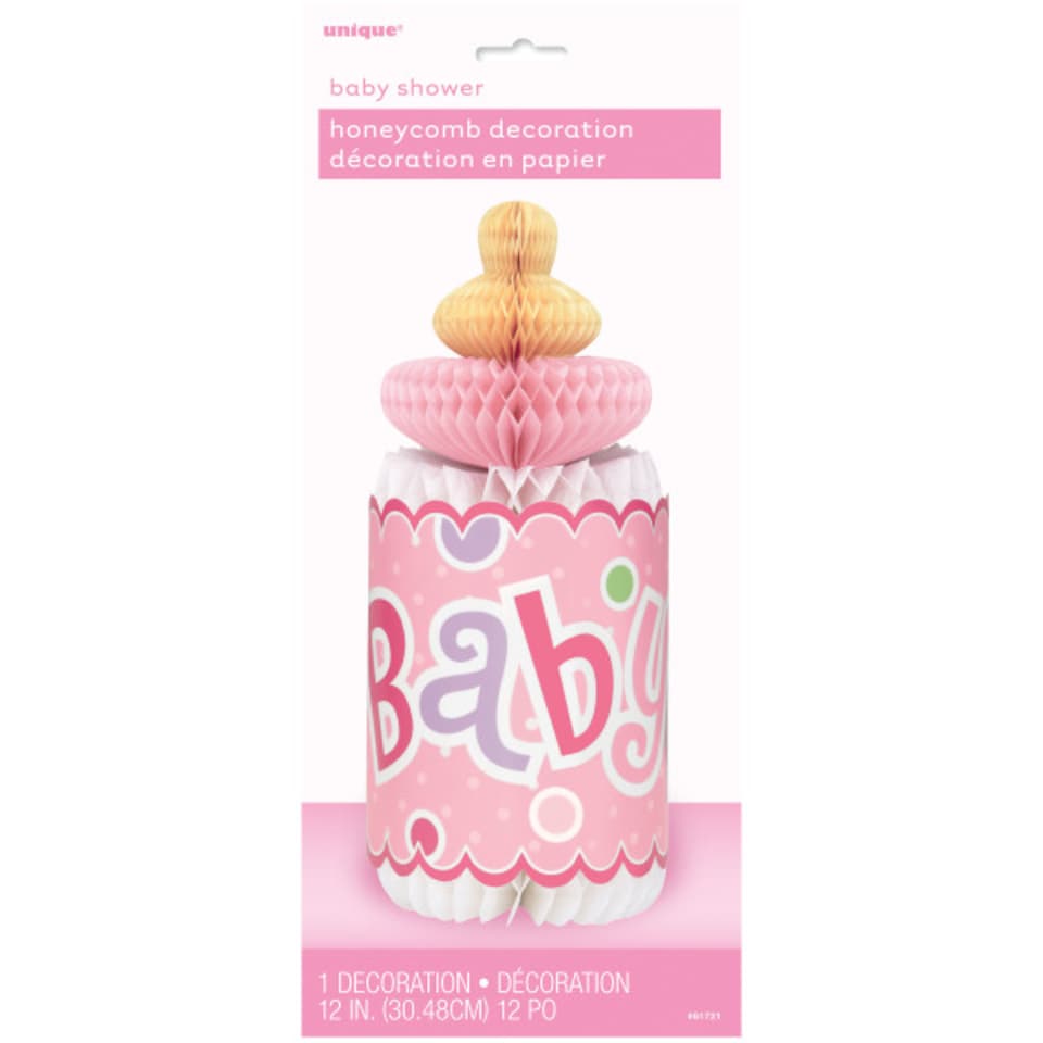image 1 of Baby Shower Pink Bottle Honeycomb Decoration - 30cm