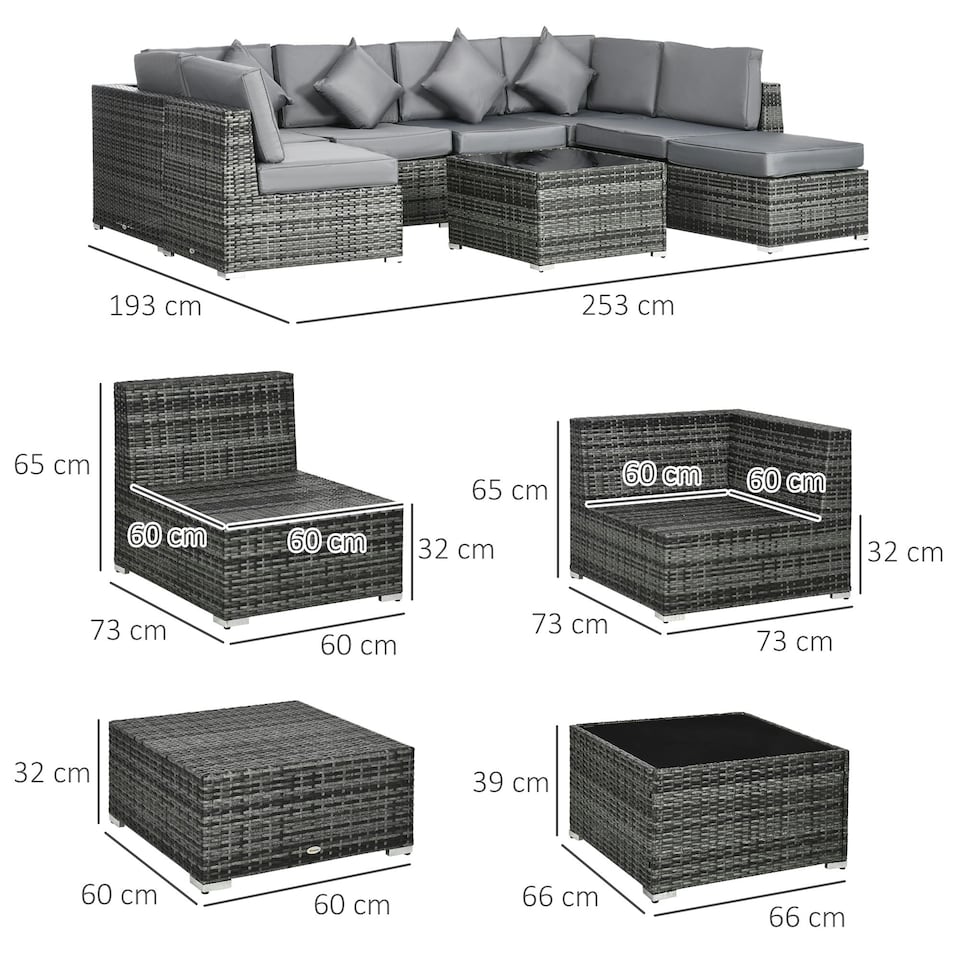 image 1 of Outsunny 8 Pieces Patio Rattan Sofa Set Outdoor Garden Furniture Set Grey