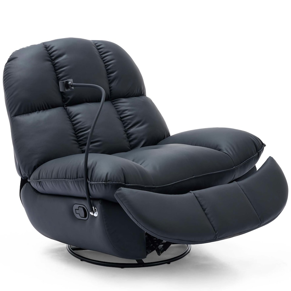 image 1 of Chicago Faux Leather Swivel & Rocker Manual Recliner Chair Black Black
