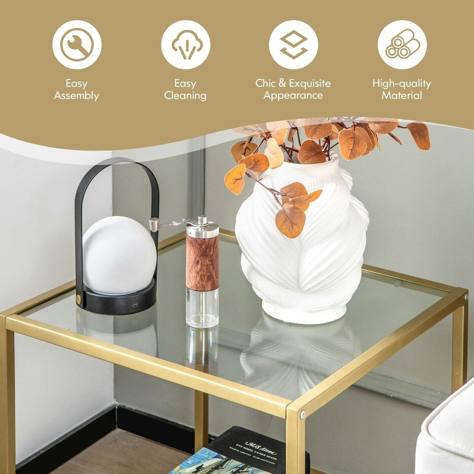 image 1 of COSTWAY 2-Tier Square Side Table Sofa End Snack Table Gold