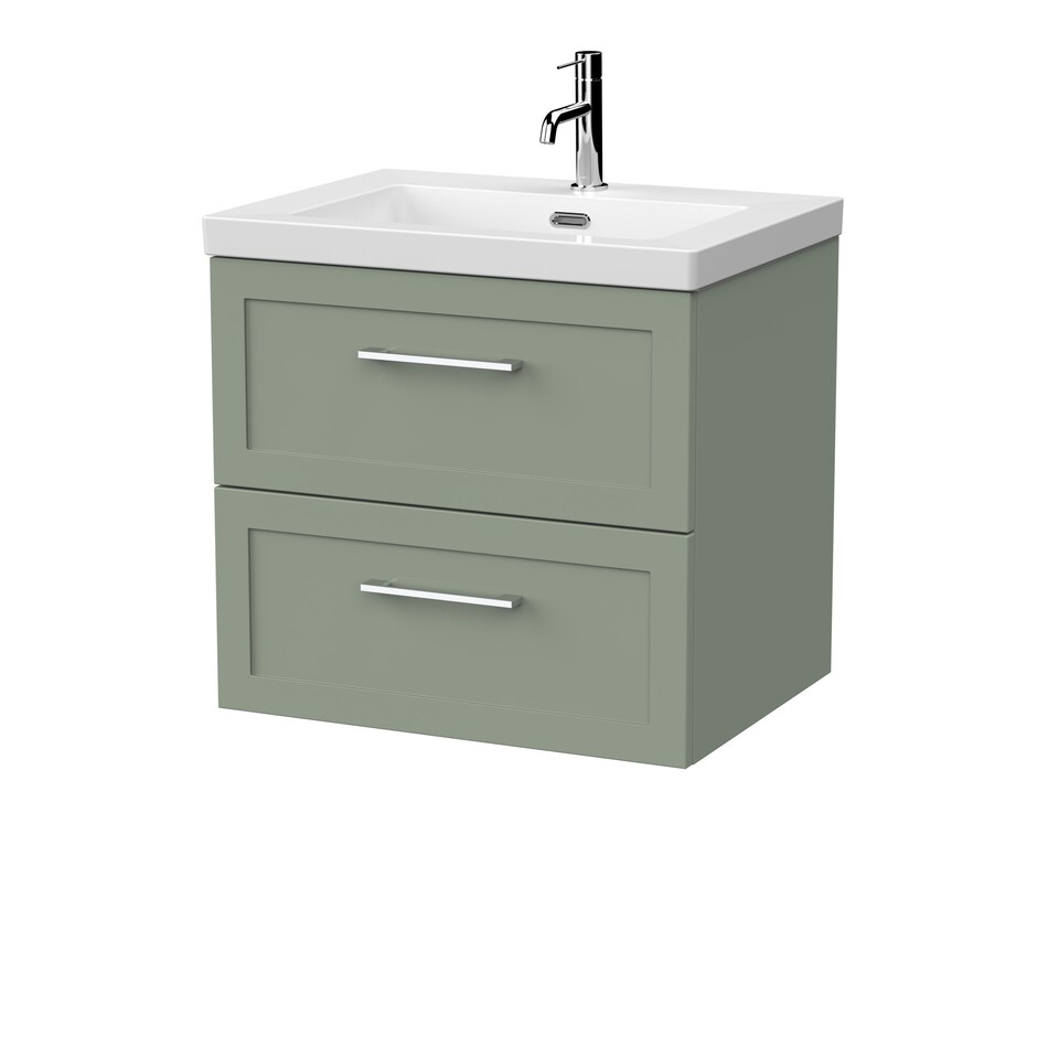 image 1 of Balterley Stonnall Traditional Wall Hung 2 Drawers Vanity Unit with 1 Tap Hole Fireclay Basin, 600mm, Reed Green