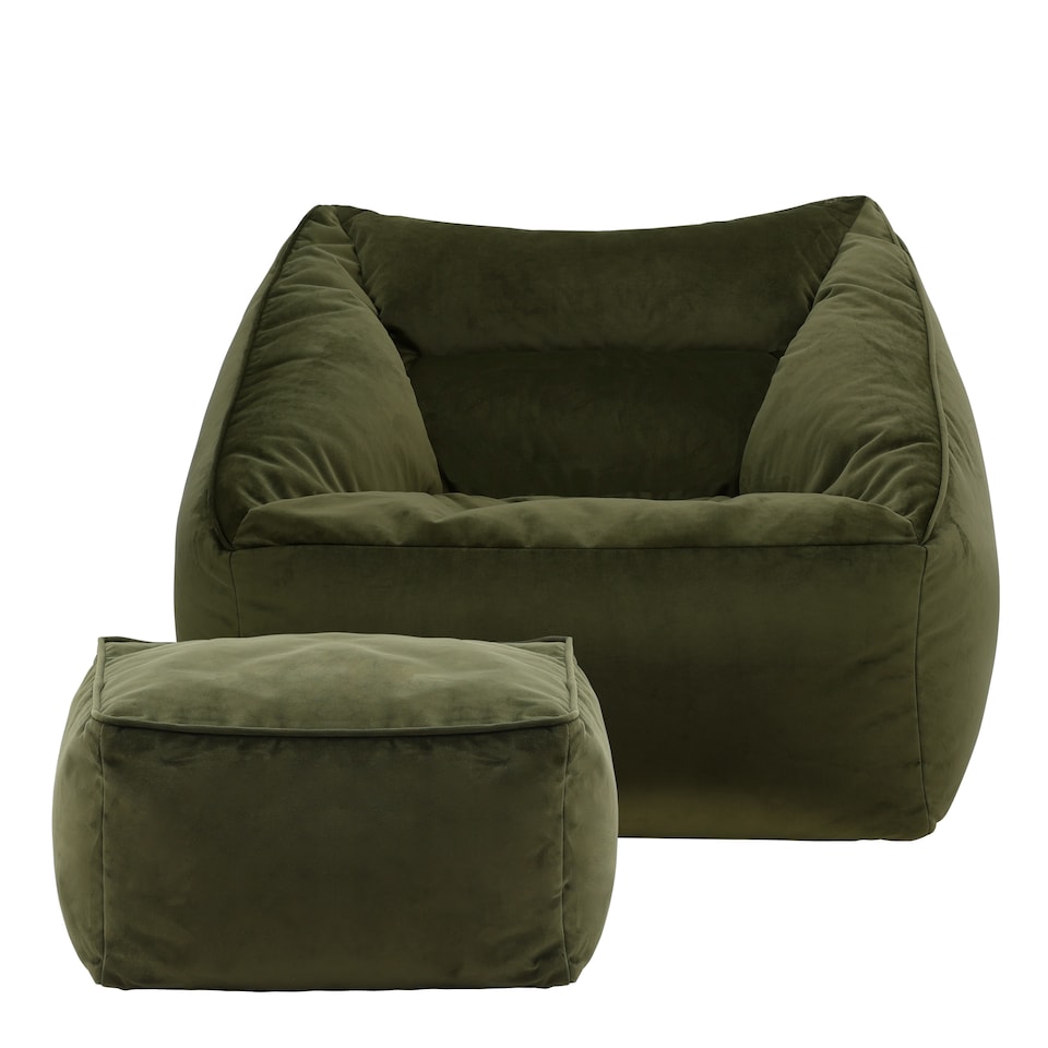 image 1 of icon Natalia  Velvet Armchair and Footstool Bean Bag, Olive Green