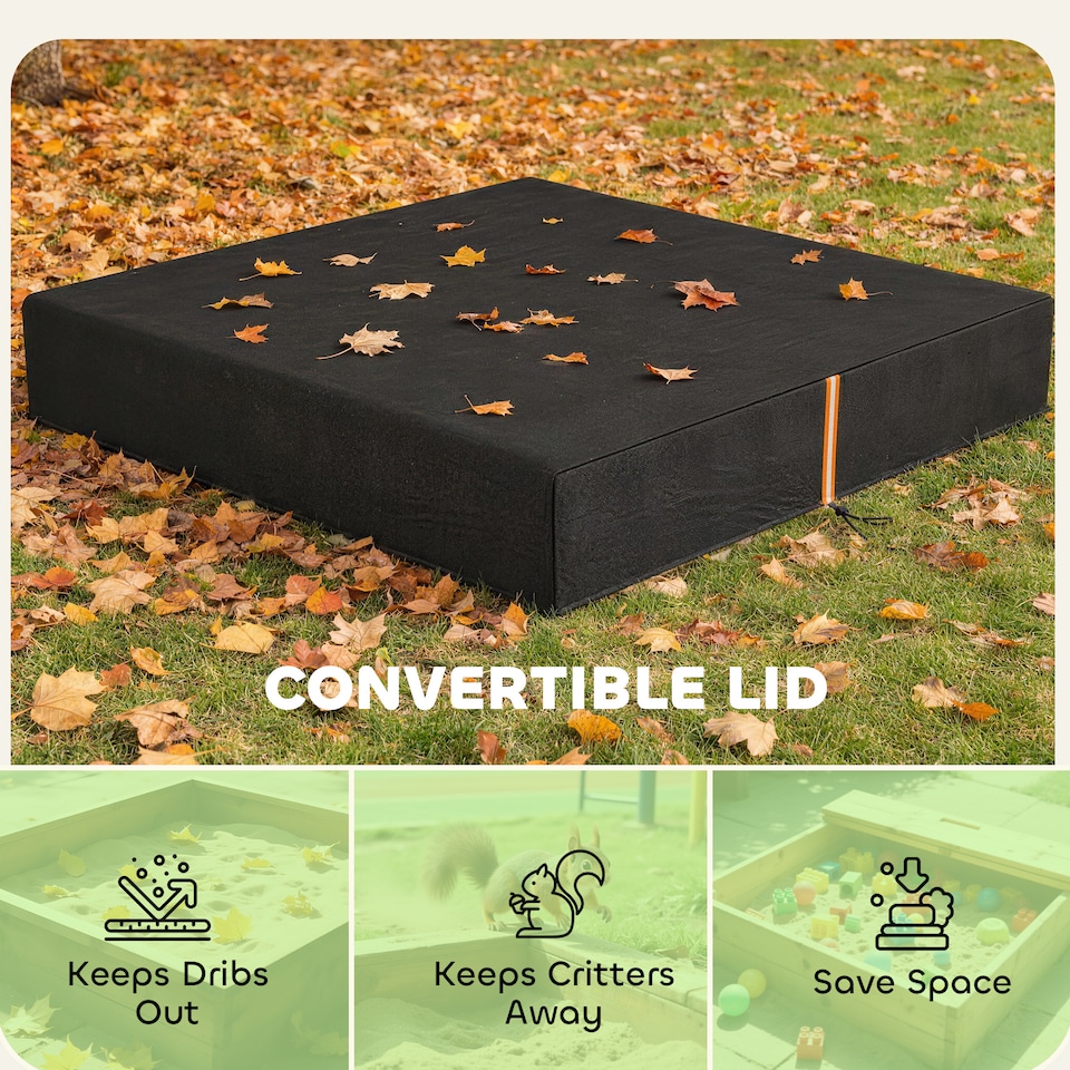image 1 of AIYAPLAY Sandbox Cover, Square Sandpit Cover with Drawstring & Elastic Band | Black | Black with orange reflective strip | 125 x 125 x 20 cm