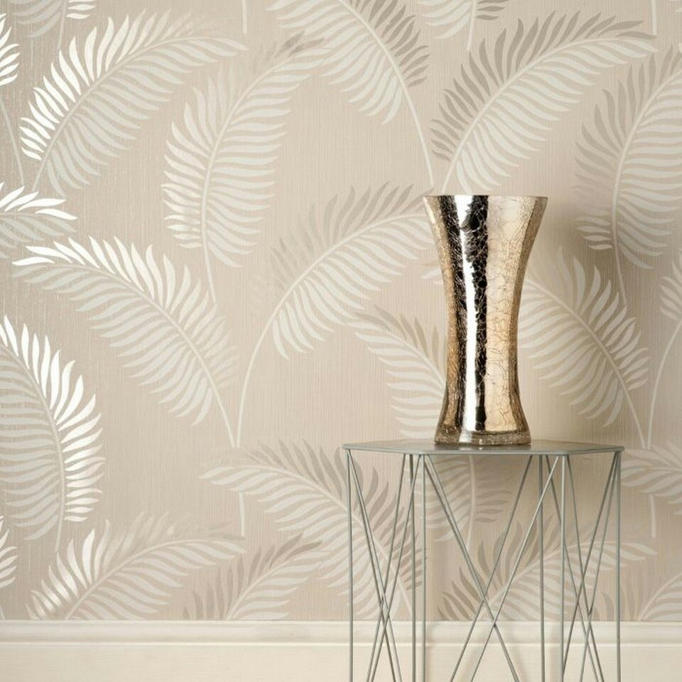 image 1 of Fine Decor Cascade Leaf Wallpaper - Cream/Gold - 10m x 53cm Cream