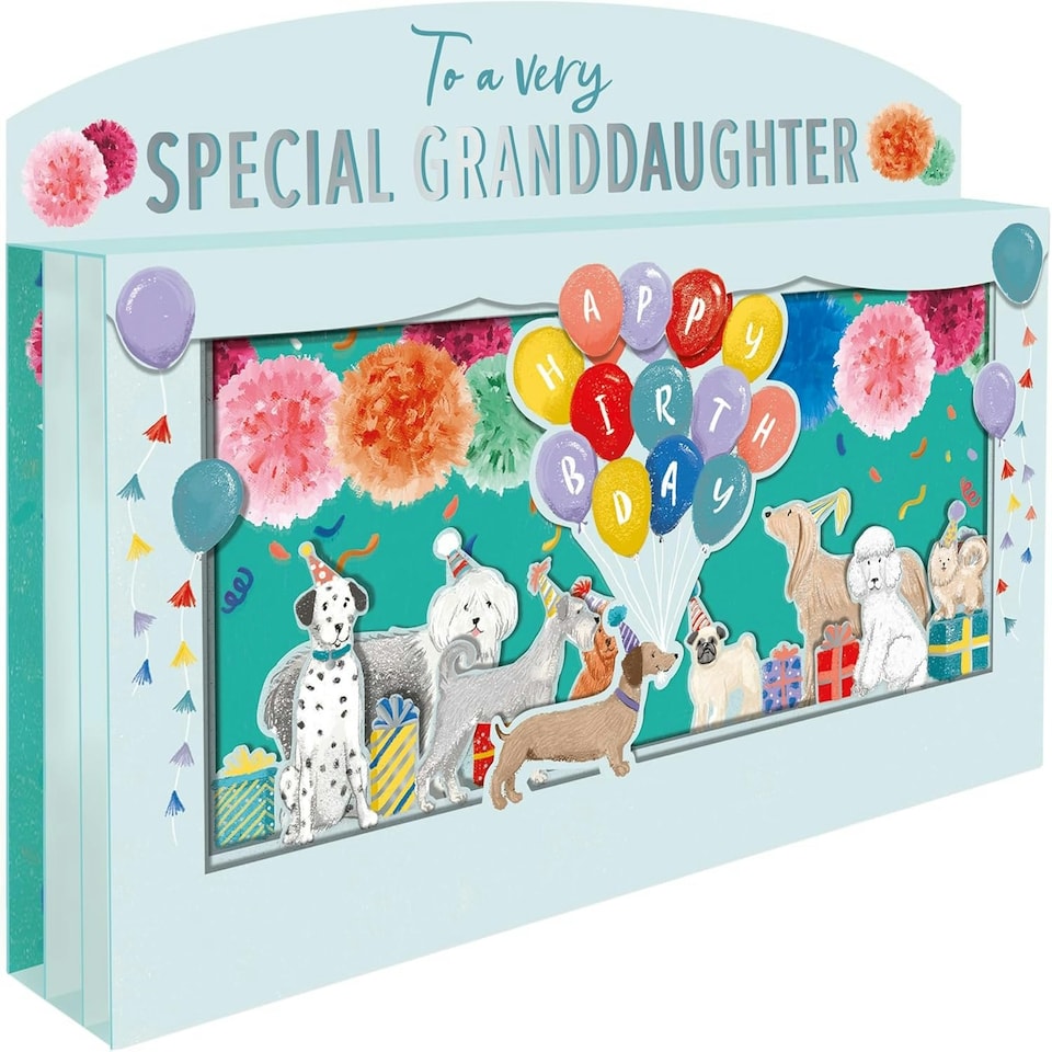 image 1 of Spectacular 3D Party Dogs Scene Granddaughter Birthday Card