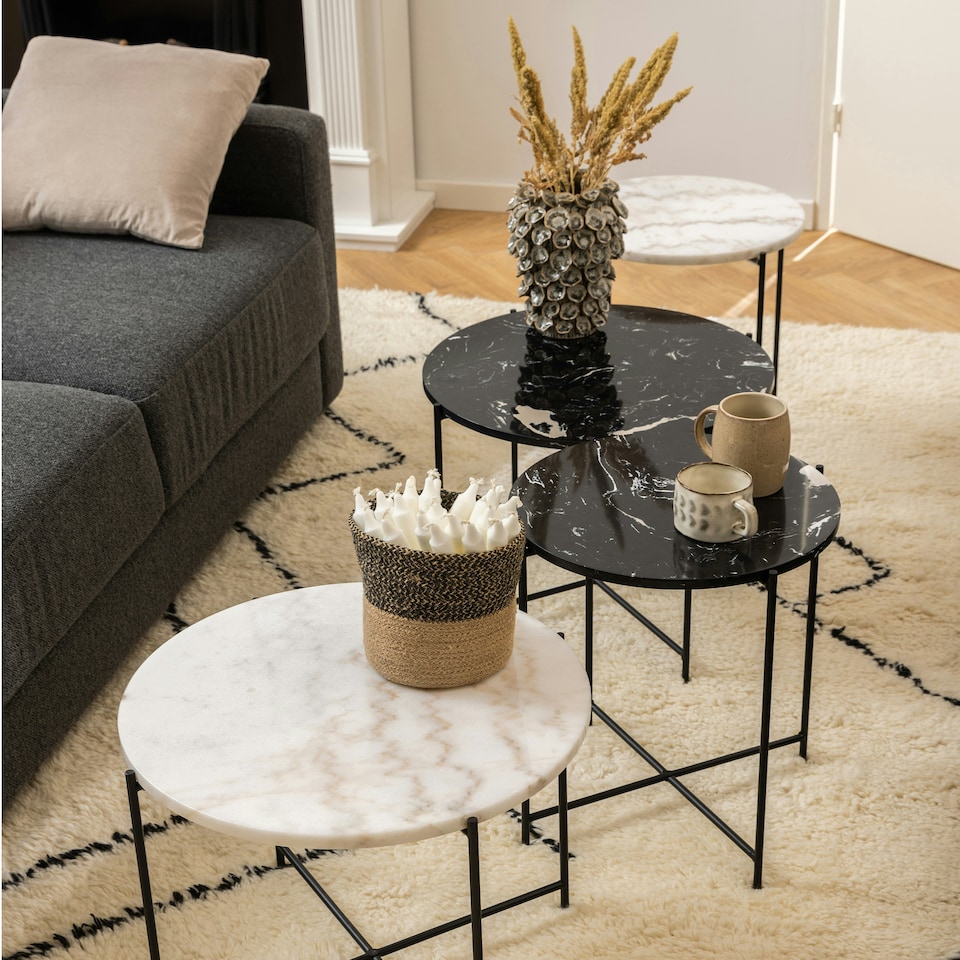 image 1 of Avila Side Table with Black Polished Marble Stone 42x45cm