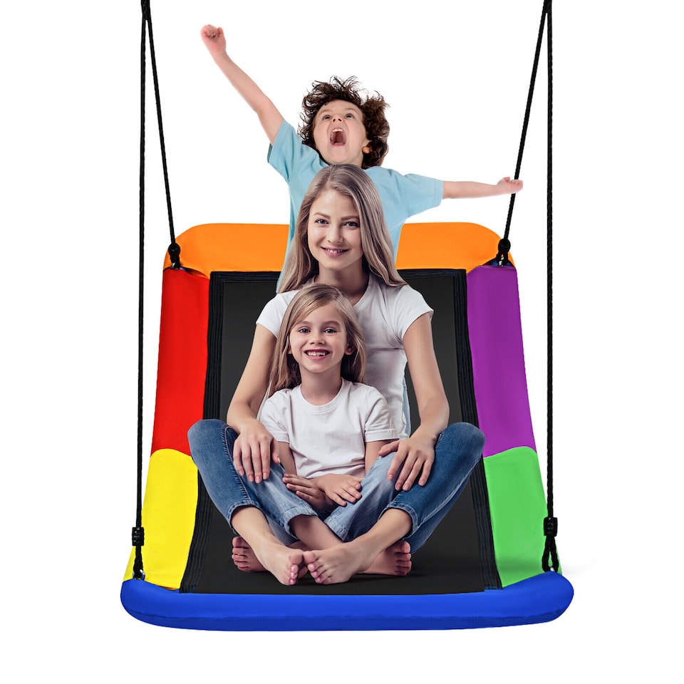 image 1 of COSTWAY Nest Swing Square Kids Swings Outdoor Tree Swing Seat Adjustable Hanging Ropes