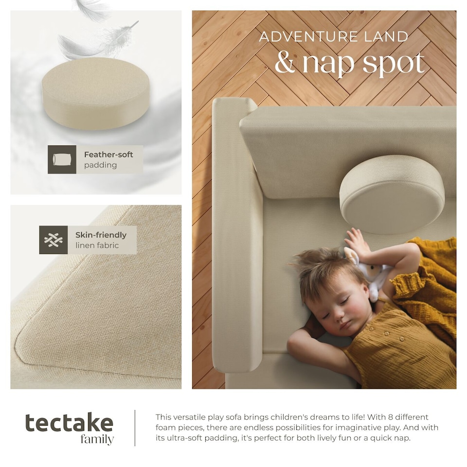 image 1 of Kids Sofa Lilly - 8-piece, flexible arrangement play sofa, thick padding, removable covers | Cream | beige | Two Seater | 1