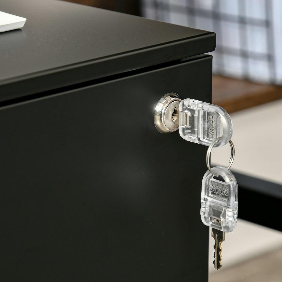 image 1 of Vinsetto Mobile File Cabinet Steel Lockable w/ Pencil Tray for A4, Letters Black