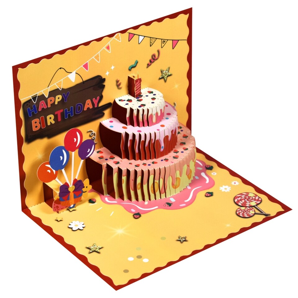 image 1 of Strawberry Cake 3D Pop Up Birthday Card