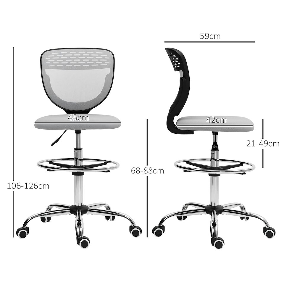 image 1 of Vinsetto Draughtsman Chair, Office Chair with Wheels, Light Grey