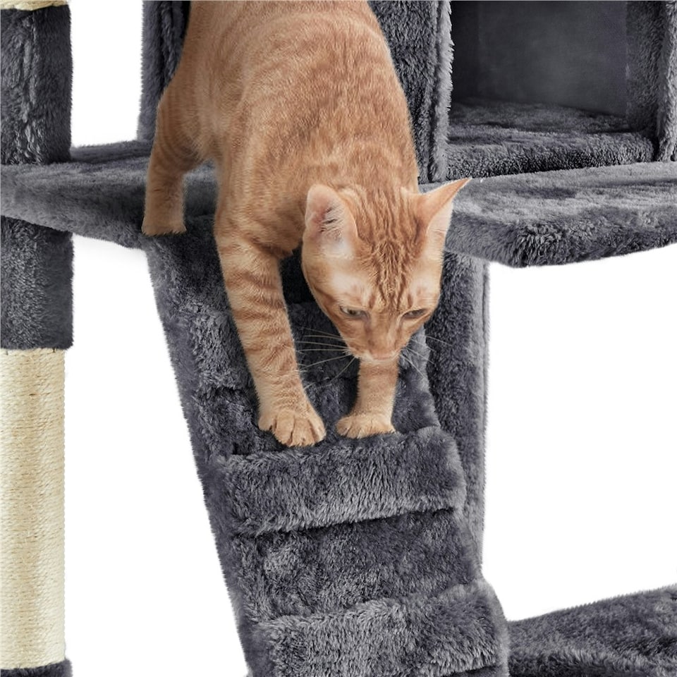 image 1 of Yaheetech Deluxe Multi Level Cat Tree with 2 Cozy Condos Dark Grey