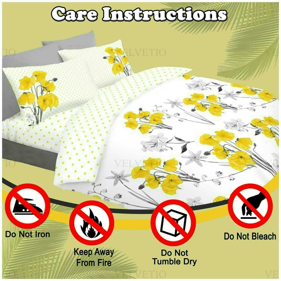 image 1 of VELVETIO Poppy Flower Duvet Cover Set Reversible Polycotton Easy Care Beddings Yellow | Super King