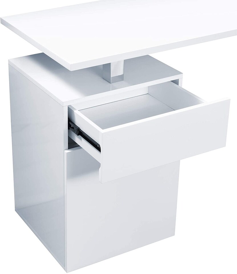 image 1 of Centurion Supports CALISTA Gloss White with Brushed Steel Legs 3-Drawer Contemporary Home Office Computer Desk | White | White | 1